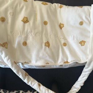 Young Versace White with Gold Medusa Cotton Diaper Bag and Changing pad